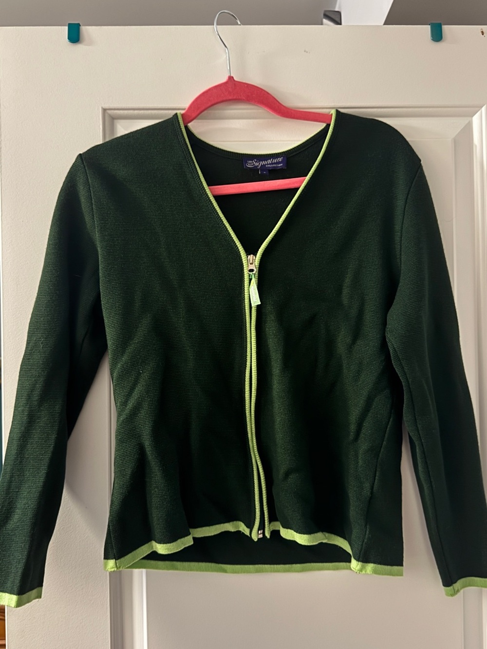 Vintage Signature Dark Green Zip Up with Lime Trim